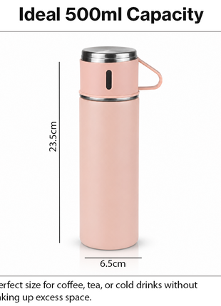 500ml Stainless Steel Vacuum Flask Set with 3 Cups Insulated