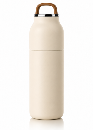 350mL Stainless Steel Vacuum Insulated Thermos Bottle with Silicone Carry Handle- Cream