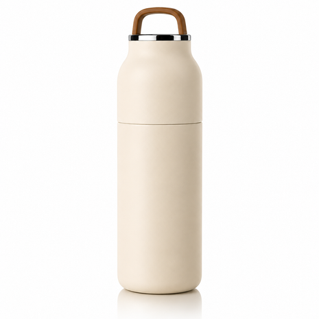 350mL Stainless Steel Vacuum Insulated Thermos Bottle with Silicone Carry Handle- Cream