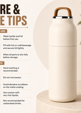 350mL Stainless Steel Vacuum Insulated Thermos Bottle with Silicone Carry Handle- Cream