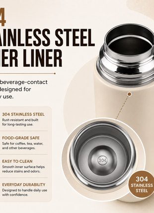 350mL Stainless Steel Vacuum Insulated Thermos Bottle with Silicone Carry Handle- Cream