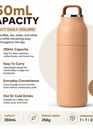 350mL Stainless Steel Vacuum Insulated Thermos Bottle with Silicone Carry Handle- Pink
