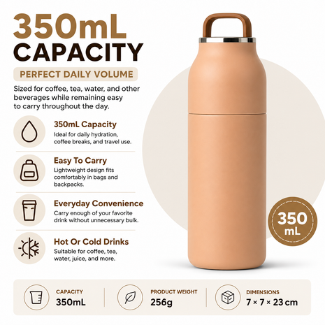 350mL Stainless Steel Vacuum Insulated Thermos Bottle with Silicone Carry Handle- Pink