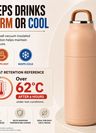 350mL Stainless Steel Vacuum Insulated Thermos Bottle with Silicone Carry Handle- Pink