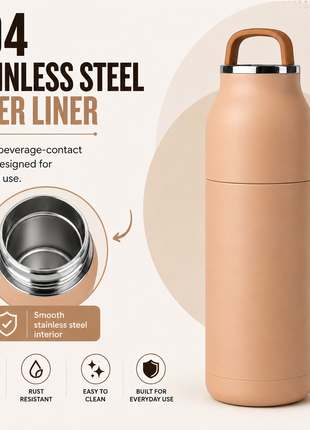 350mL Stainless Steel Vacuum Insulated Thermos Bottle with Silicone Carry Handle- Pink