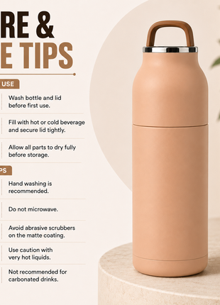 350mL Stainless Steel Vacuum Insulated Thermos Bottle with Silicone Carry Handle- Pink
