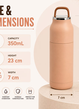 350mL Stainless Steel Vacuum Insulated Thermos Bottle with Silicone Carry Handle- Pink