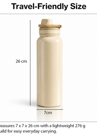 Sports Water Bottle with Leak-Proof Lid & Foldable Handle, Stainless Steel, Lightweight Powder-Coated Flask Beige