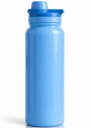Sports Water Bottle with Leak-Proof Lid & Foldable Handle, Stainless Steel, Lightweight Powder-Coated Flask Blue