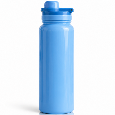 Sports Water Bottle with Leak-Proof Lid & Foldable Handle, Stainless Steel, Lightweight Powder-Coated Flask Blue
