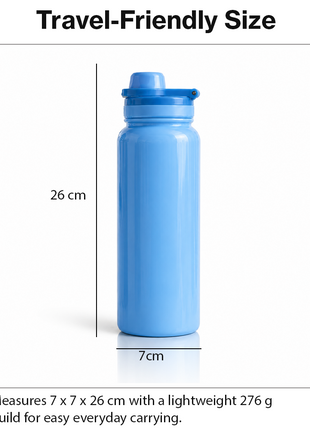 Sports Water Bottle with Leak-Proof Lid & Foldable Handle, Stainless Steel, Lightweight Powder-Coated Flask Blue