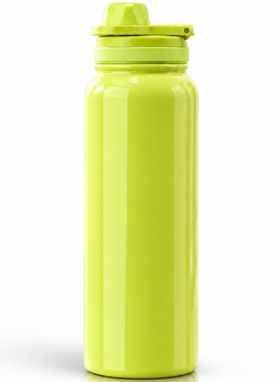 Sports Water Bottle with Leak-Proof Lid & Foldable Handle, Stainless Steel, Lightweight Powder-Coated Flask Green