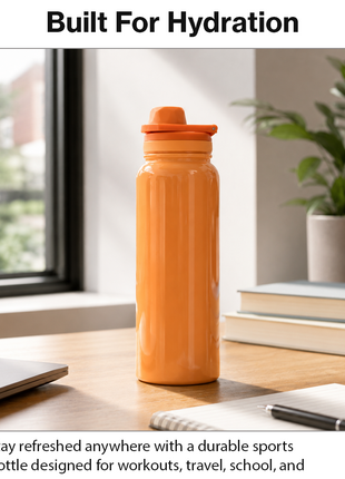 Sports Water Bottle with Leak-Proof Lid & Foldable Handle, Stainless Steel, Lightweight Powder-Coated Flask orange