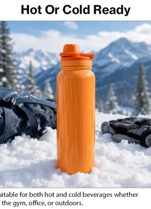 Sports Water Bottle with Leak-Proof Lid & Foldable Handle, Stainless Steel, Lightweight Powder-Coated Flask orange
