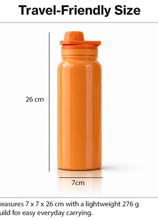 Sports Water Bottle with Leak-Proof Lid & Foldable Handle, Stainless Steel, Lightweight Powder-Coated Flask orange