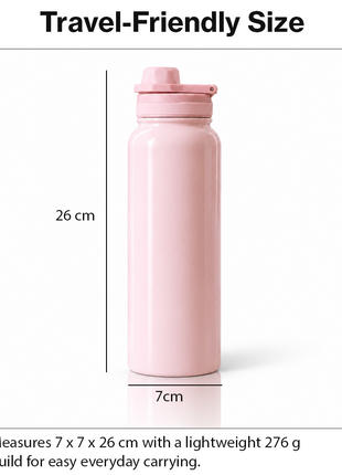 Sports Water Bottle with Leak-Proof Lid & Foldable Handle, Stainless Steel, Lightweight Powder-Coated Flask Pink