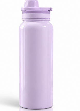 Sports Water Bottle with Leak-Proof Lid & Foldable Handle, Stainless Steel, Lightweight Powder-Coated Flask Purple