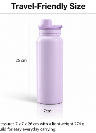 Sports Water Bottle with Leak-Proof Lid & Foldable Handle, Stainless Steel, Lightweight Powder-Coated Flask Purple