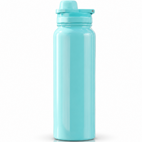 Sports Water Bottle with Leak-Proof Lid & Foldable Handle, Stainless Steel, Lightweight Powder-Coated Flask Teal