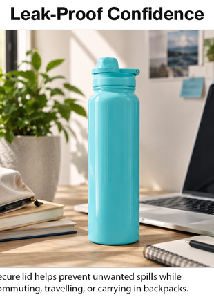 Sports Water Bottle with Leak-Proof Lid & Foldable Handle, Stainless Steel, Lightweight Powder-Coated Flask Teal
