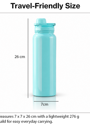 Sports Water Bottle with Leak-Proof Lid & Foldable Handle, Stainless Steel, Lightweight Powder-Coated Flask Teal