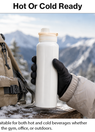 Sports Water Bottle with Leak-Proof Lid & Foldable Handle, Stainless Steel, Lightweight Powder-Coated Flask white