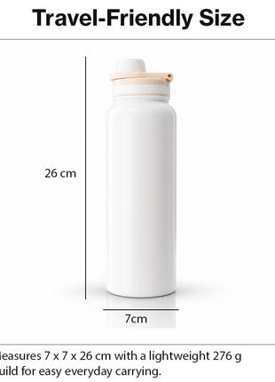 Sports Water Bottle with Leak-Proof Lid & Foldable Handle, Stainless Steel, Lightweight Powder-Coated Flask white