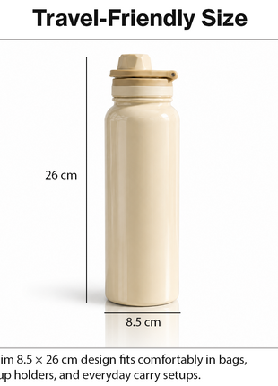 Sports Water Bottle with Leak-Proof Lid & Foldable Handle, Stainless Steel, Lightweight Powder-Coated Flask Beige
