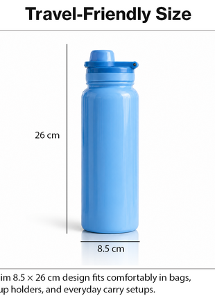 Sports Water Bottle with Leak-Proof Lid & Foldable Handle, Stainless Steel, Lightweight Powder-Coated Flask Blue