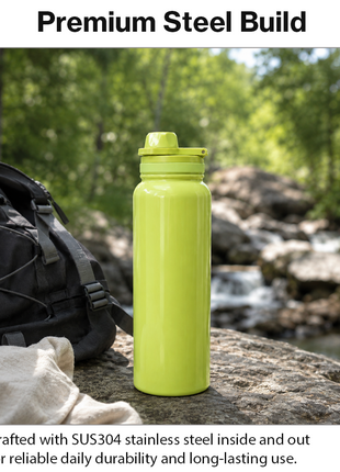Sports Water Bottle with Leak-Proof Lid & Foldable Handle, Stainless Steel, Lightweight Powder-Coated Flask