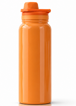 Sports Water Bottle with Leak-Proof Lid & Foldable Handle, Stainless Steel, Lightweight Powder-Coated Flask Orange
