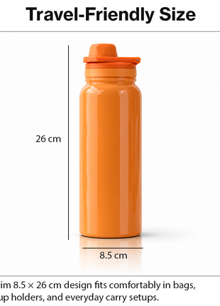 Sports Water Bottle with Leak-Proof Lid & Foldable Handle, Stainless Steel, Lightweight Powder-Coated Flask Orange