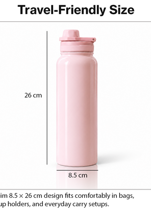 Sports Water Bottle with Leak-Proof Lid & Foldable Handle, Stainless Steel, Lightweight Powder-Coated Flask Pink