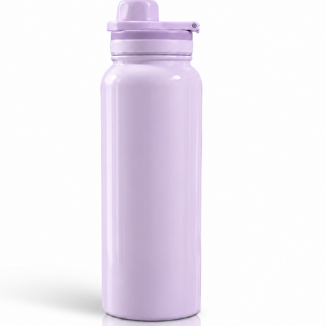 Sports Water Bottle with Leak-Proof Lid & Foldable Handle, Stainless Steel, Lightweight Powder-Coated Flask Purple