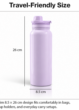 Sports Water Bottle with Leak-Proof Lid & Foldable Handle, Stainless Steel, Lightweight Powder-Coated Flask Purple