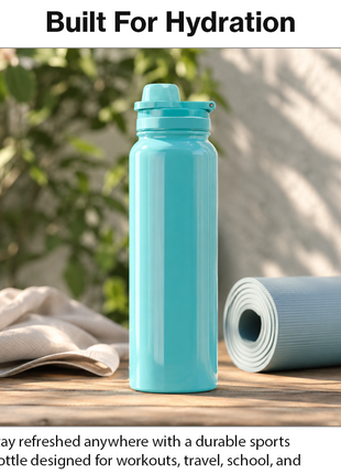 Sports Water Bottle with Leak-Proof Lid & Foldable Handle, Stainless Steel, Lightweight Powder-Coated Flask Teal
