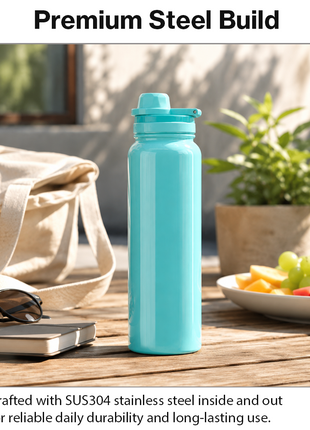 Sports Water Bottle with Leak-Proof Lid & Foldable Handle, Stainless Steel, Lightweight Powder-Coated Flask Teal