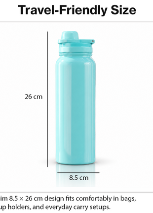 Sports Water Bottle with Leak-Proof Lid & Foldable Handle, Stainless Steel, Lightweight Powder-Coated Flask Teal