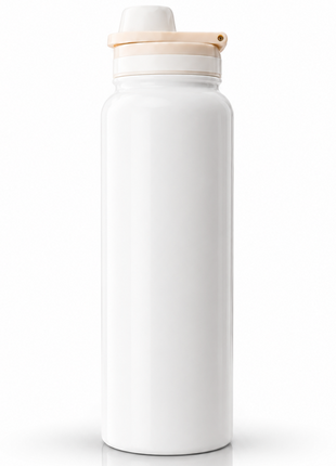 Sports Water Bottle with Leak-Proof Lid & Foldable Handle, Stainless Steel, Lightweight Powder-Coated Flask White