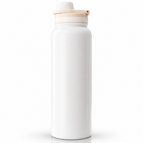 Sports Water Bottle with Leak-Proof Lid & Foldable Handle, Stainless Steel, Lightweight Powder-Coated Flask White