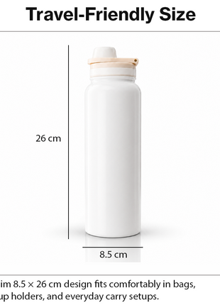 Sports Water Bottle with Leak-Proof Lid & Foldable Handle, Stainless Steel, Lightweight Powder-Coated Flask White