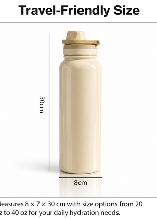 Sports Water Bottle with Leak-Proof Lid & Foldable Handle, Stainless Steel, Lightweight Powder-Coated Flask Beige