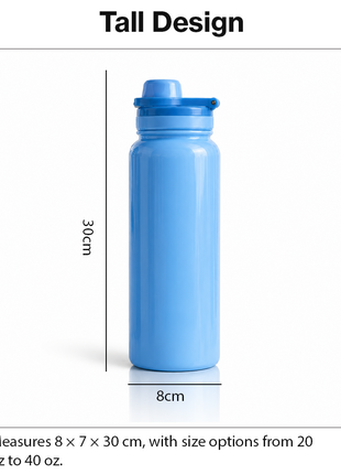Sports Water Bottle with Leak-Proof Lid & Foldable Handle, Stainless Steel, Lightweight Powder-Coated Flask Blue