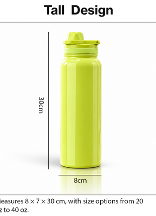 Sports Water Bottle with Leak-Proof Lid & Foldable Handle, Stainless Steel, Lightweight Powder-Coated Flask Yellow