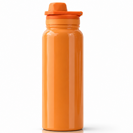 Sports Water Bottle with Leak-Proof Lid & Foldable Handle, Stainless Steel, Lightweight Powder-Coated Flask Orange
