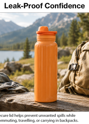 Sports Water Bottle with Leak-Proof Lid & Foldable Handle, Stainless Steel, Lightweight Powder-Coated Flask Orange