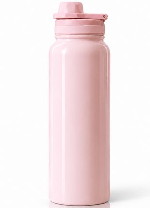 Sports Water Bottle with Leak-Proof Lid & Foldable Handle, Stainless Steel, Lightweight Powder-Coated Flask Pink