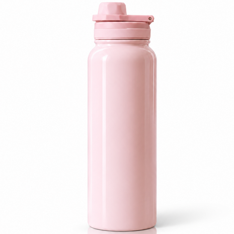 Sports Water Bottle with Leak-Proof Lid & Foldable Handle, Stainless Steel, Lightweight Powder-Coated Flask Pink