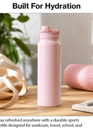 Sports Water Bottle with Leak-Proof Lid & Foldable Handle, Stainless Steel, Lightweight Powder-Coated Flask Pink