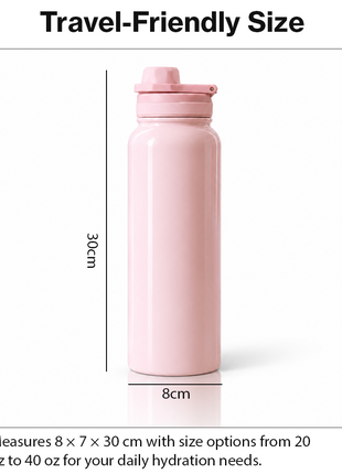 Sports Water Bottle with Leak-Proof Lid & Foldable Handle, Stainless Steel, Lightweight Powder-Coated Flask Pink